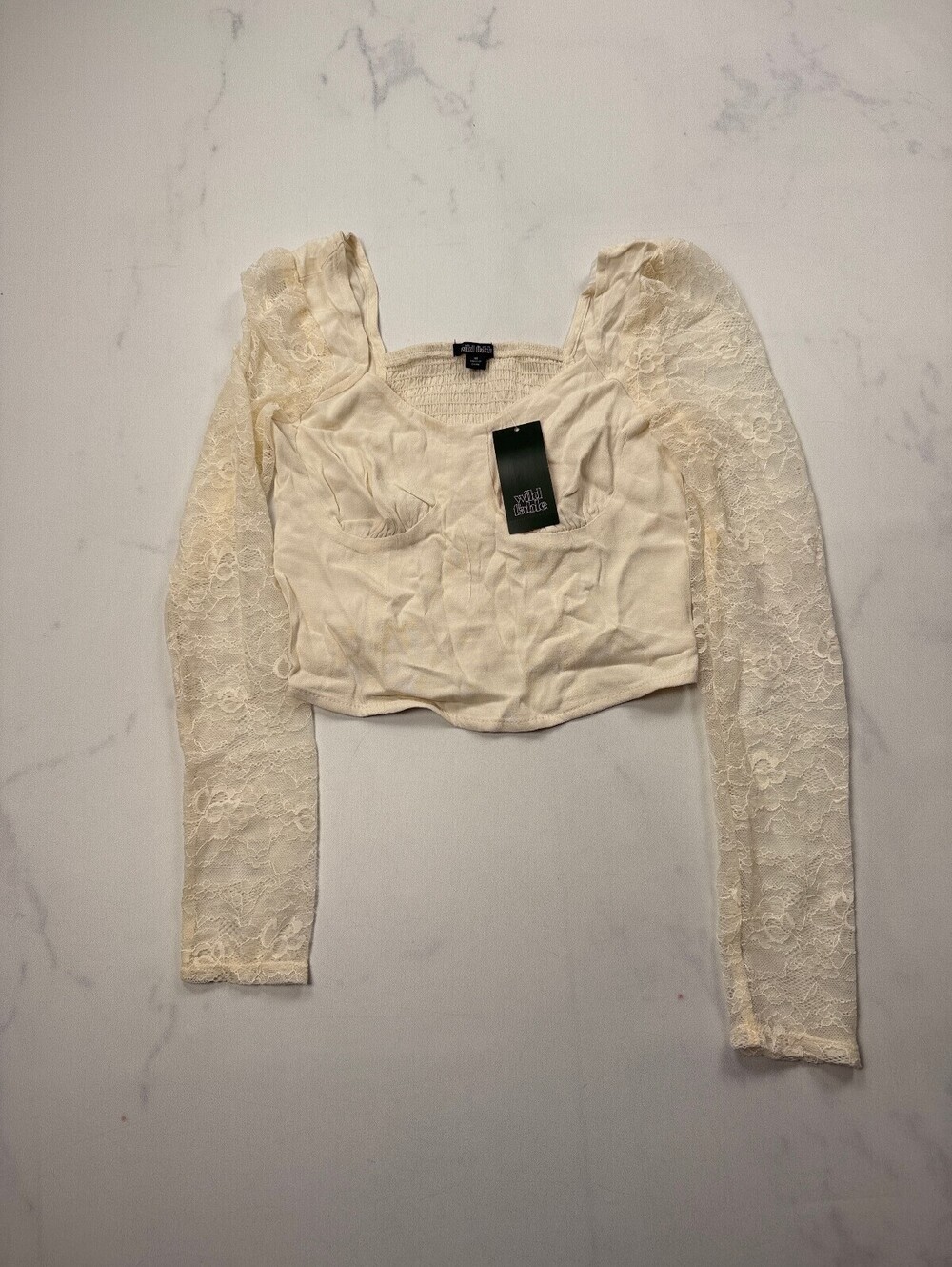Wild Fable Cropped Blouse Cream Modern Romantic - Womens XS NWT